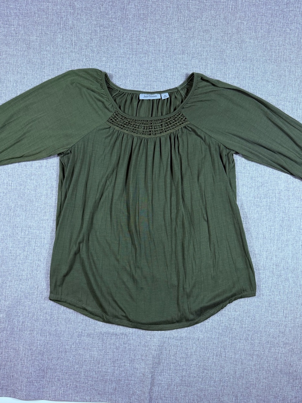 Jason Maxwell Olive Crochet Yoke Peasant Blouse